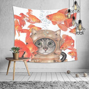 Katze und lustiger Fisch Wandbehang